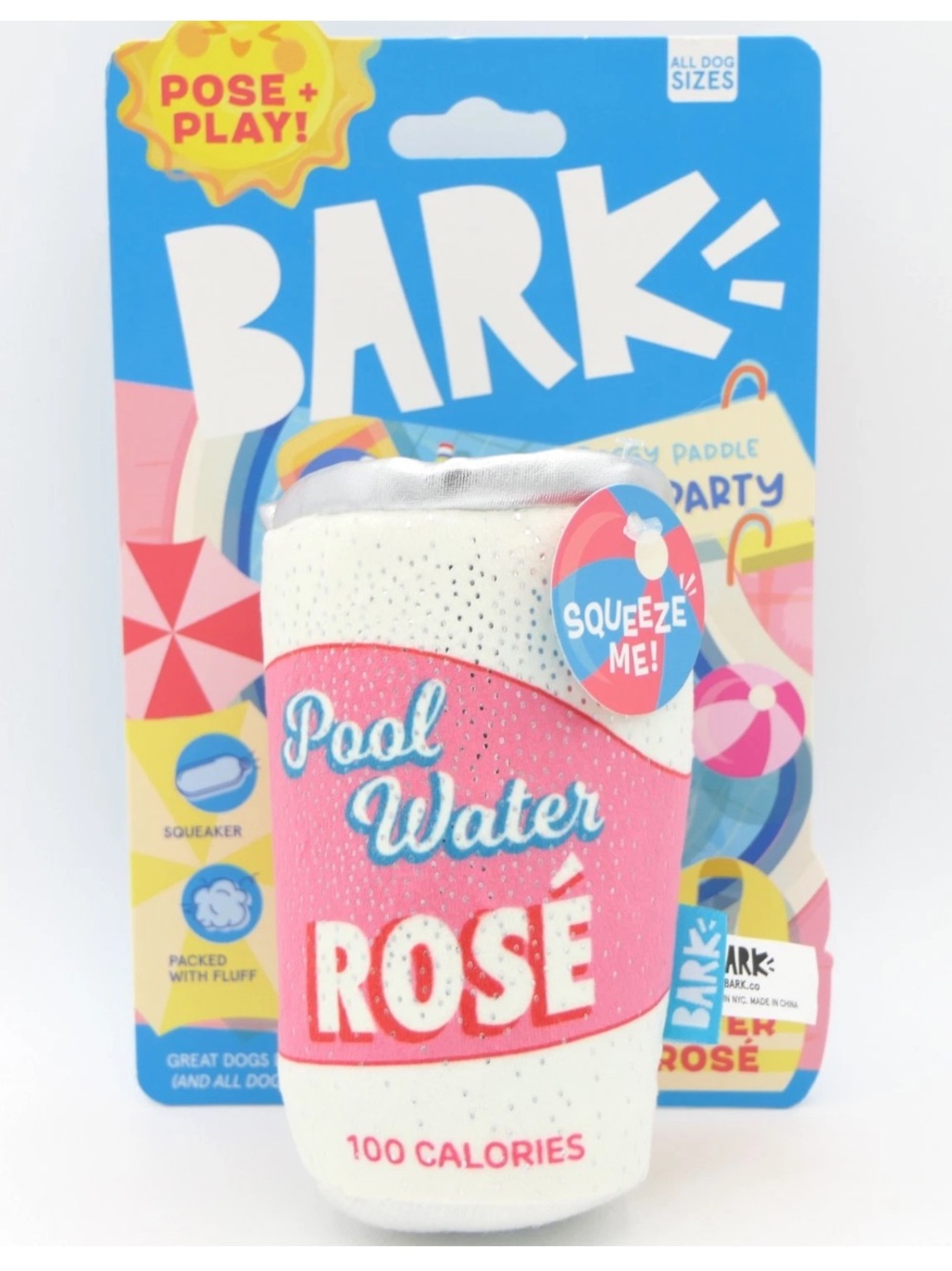 BARK Doggy Paddle Pool Party Pool Water Rosé Dog Toy All Dog Sizes 5" w/Squeaker